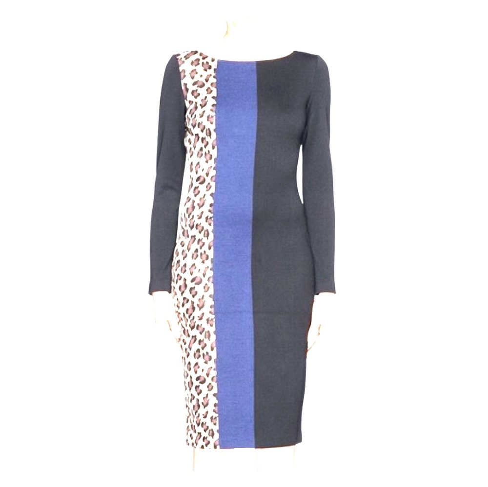 St. John Leopard Iris Color Block Dress NWOT